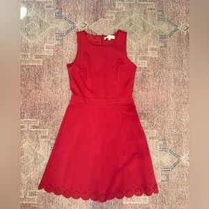 The loft fit & flare scalloped hem sleeveless mini dress size 00 rosy red